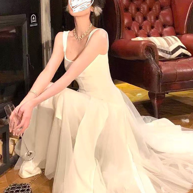 【ワルツ】女性用サスペンダーワンピース、メッシュふわふわ妖精ハイエンドロングスカート|undefined