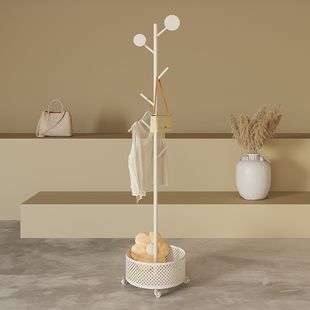 Cream Style Metal Movable French Style Clothes Hanger for Bedroom Small Vertical Clothes Hanger Floor-Standing Household Coat Rack