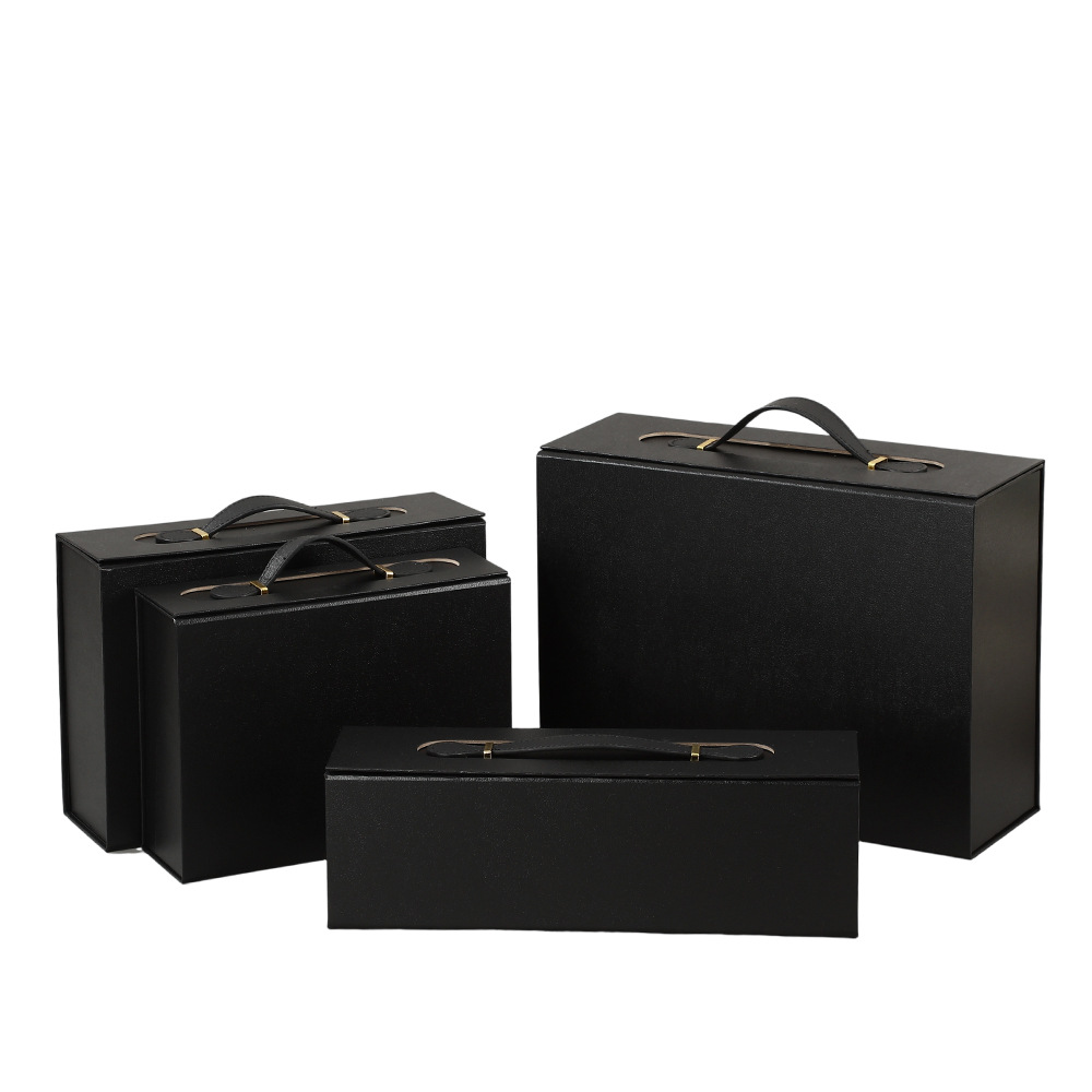 Transfronterizo de una pieza de cuero plegable caja de regalo portátil de alta calidad, caja de regalo de mano magnética gruesa, caja vacía