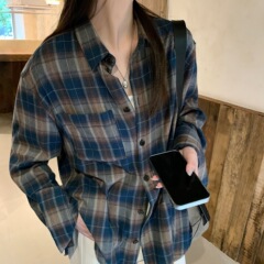 色织复古休闲磨毛格子衬衫 2025秋季新款休闲叠穿长袖衬衣女