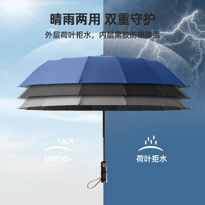 新款16骨全自动雨伞加大号男士结实加厚抗风暴晴雨伞折叠双人雨伞|undefined