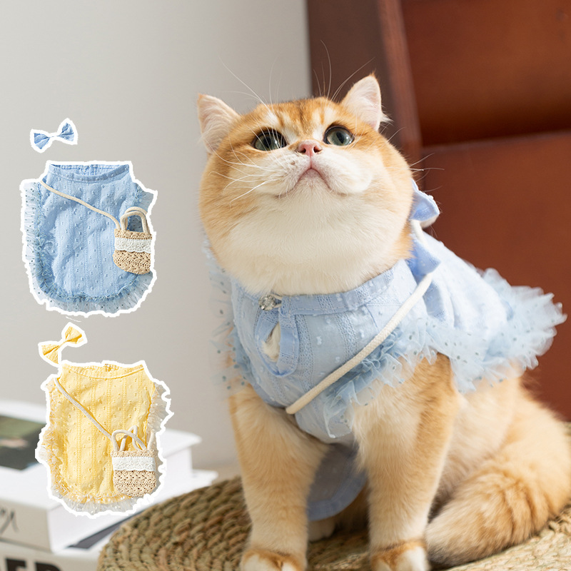 Gato primavera y verano estilo pastoral bolso chaleco perro pequeño y mediano perro estilo delgado dama mascota ropa de gato verano