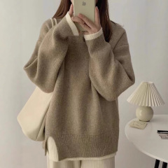 中长款毛衣女秋冬季外穿2025新款韩系宽松慵懒风假两件针织衫加厚