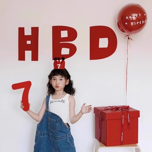 Instagram-style red HBD letter background wall for boys and girls, children's first birthday party decoration photo prop