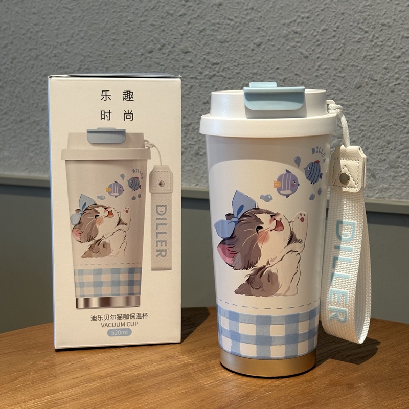 迪乐贝尔猫咖保温杯高颜值316内胆口袋小巧便携卡通吸管杯冰霸杯|undefined
