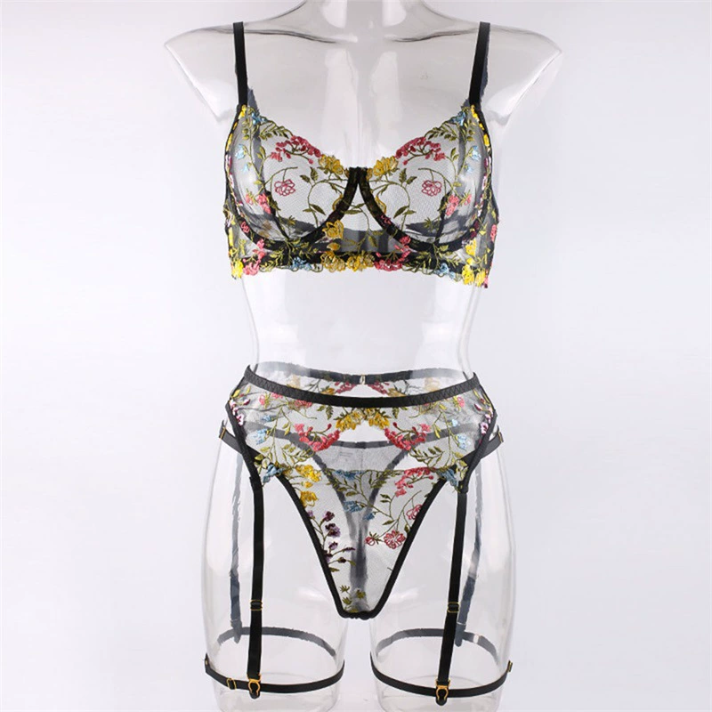 Пятно Varsbaby Европейская и Американская независимая станция вышитая сексуальное женское нижнее белье Т-брюки бюстгальтер с подвязкой из трех частей