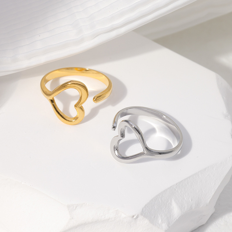 Simple Style Heart Shape Stainless Steel Hollow Out Open Ring