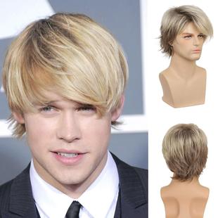 Cross-border for foreign trade men's wigs partial brown gold mixed color short headgear factory in stock direct distribution wig