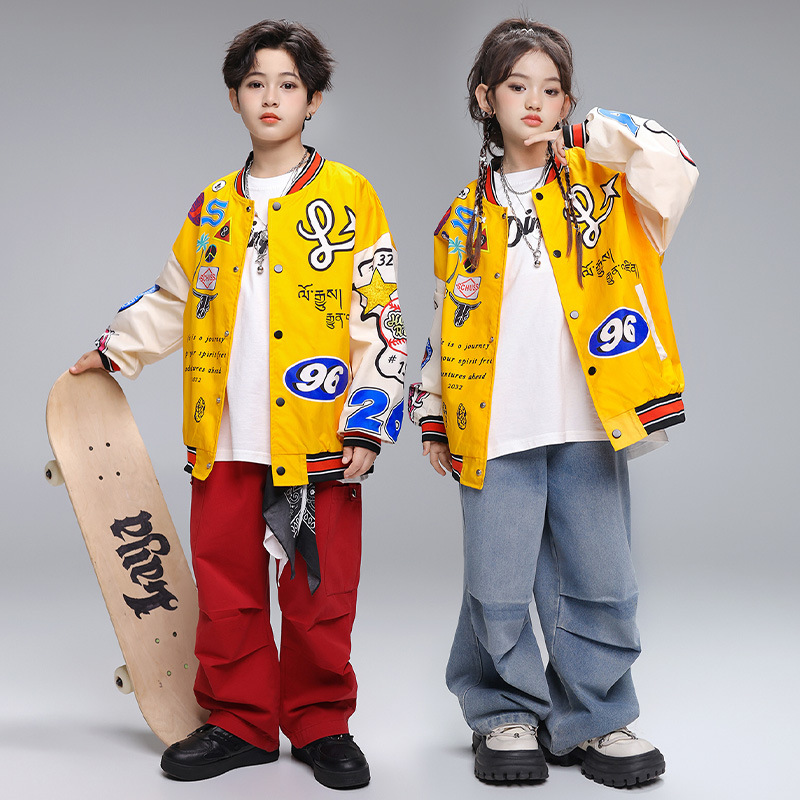 Hip Hop Children's Fashion Clothing Hip Hop Fashion Brand Motorcycle Jacket suit Girls Children's New Year's Day Hiphop Performance Clothing Boys