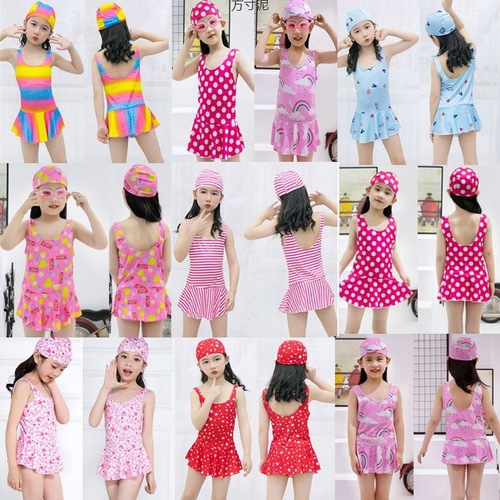 Baby swimming suit set for girls aged 2 to 12 years old, featuring a one-piece swimsuit with a large child design.