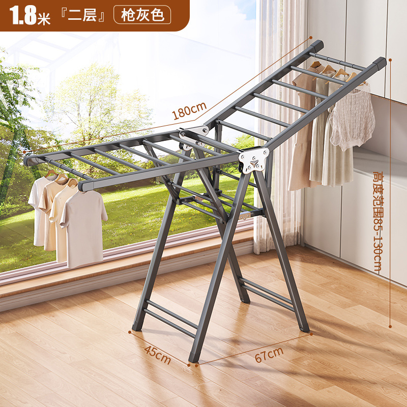 Percha de secado plegable sin instalación, piso al suelo, dormitorio, balcón ajustable, percha de secado interior y exterior, varilla de secado para bebés