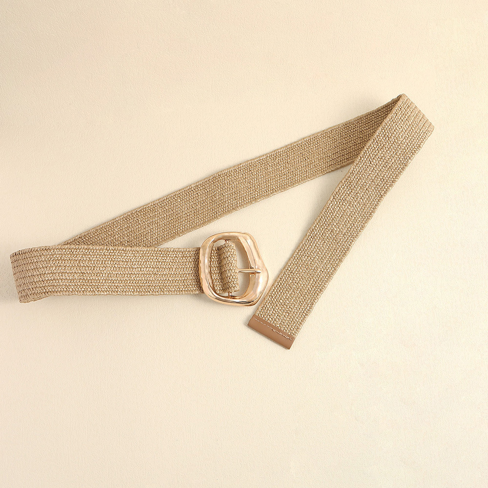 Neues modisches goldenes elastisches Kleid mit breitem Taillengürtel und vielseitiger Dekoration, geometrische Übertreibung des Bundes_voghion.com