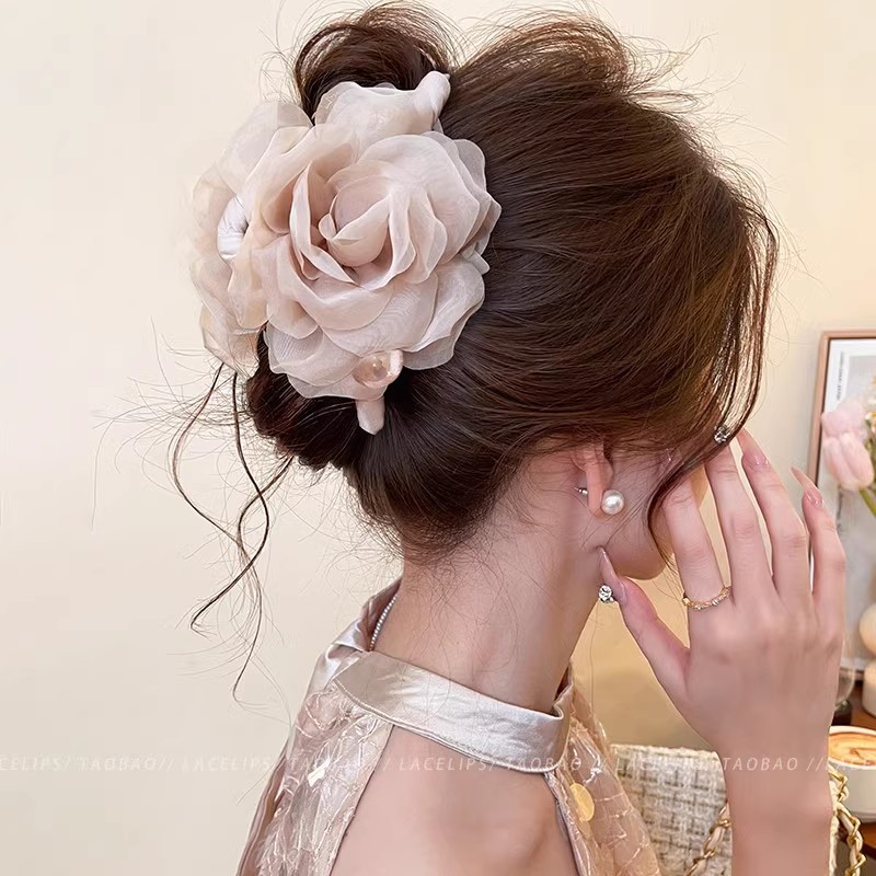 優しい花パールヘアクリップ女性のハイエンド 2025 新しいサメクリップ後頭部ヘアクリップヘアアクセサリー|undefined