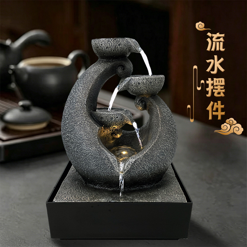 源头厂家招财风水桌面循环水办公室客厅山水景观陶瓷鱼缸流水摆件