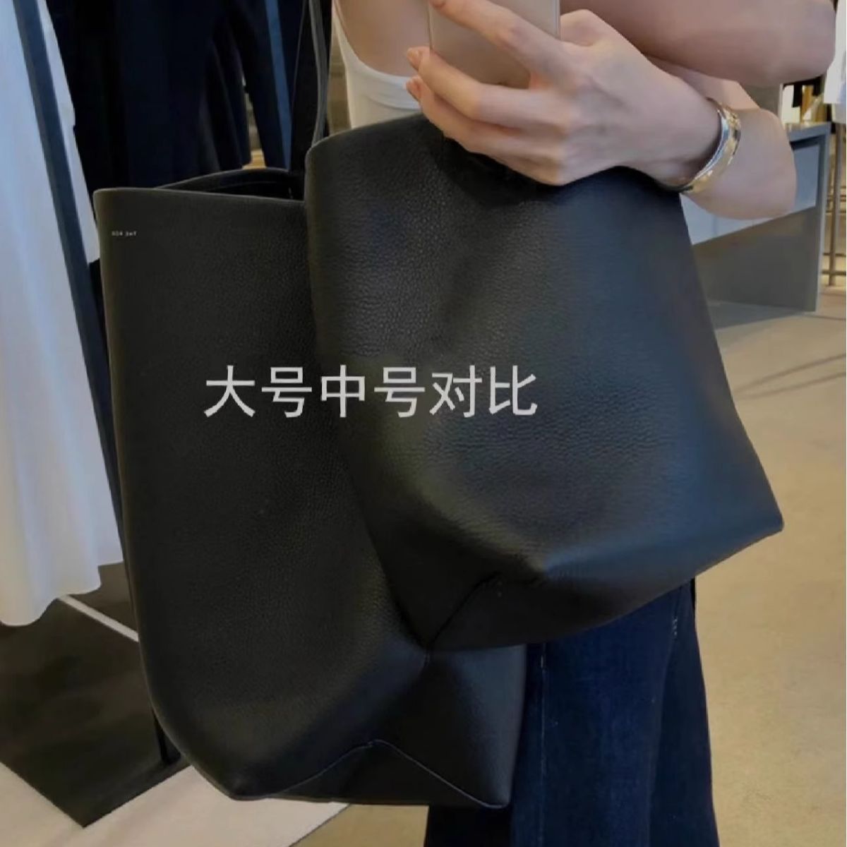TheRw Genuine Leather Bucket Bag Shoulder Handbag Lychee Grain Cowhide Large Capacity Tote Bag For Women Crossbody Versatile - Thumbnail 3