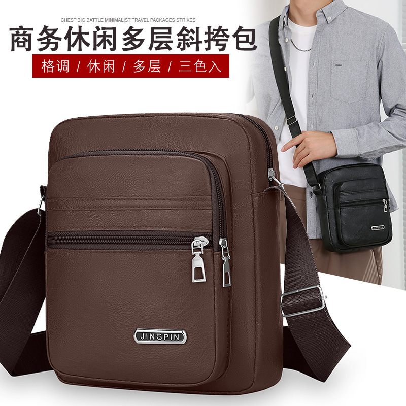 Amazon Men's Business Crossbody Bag Soft Leather Small Backpack Men's Casual Shoulder Bag Outdoor Portable Small Backpack