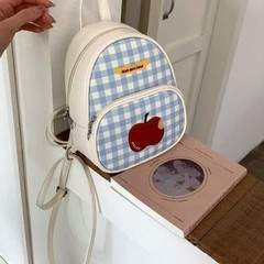 ファッショナブルな赤いチェック柄アップルバックパック、キュートで絶妙なミニガールバックパック、カレッジスタイルの学生スクールバッグ、大容量