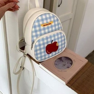 Fashionable Red Plaid Apple Backpack, Cute and Exquisite Mini Girl Backpack, College Style Student School Bag, Large Capacity