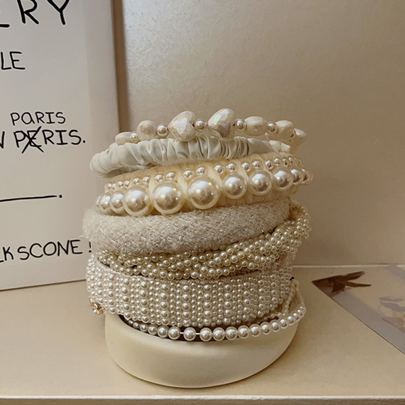 194g Weight Hair Band Hair Accessories Type Fashion Geometric Cloth Inlay Artificial Pearls Hair Band