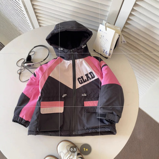 Girls' Coat Autumn and Winter 2024 New Western Style Baby Girl Letter Winter Cotton Clothes Children's Winter Clothes