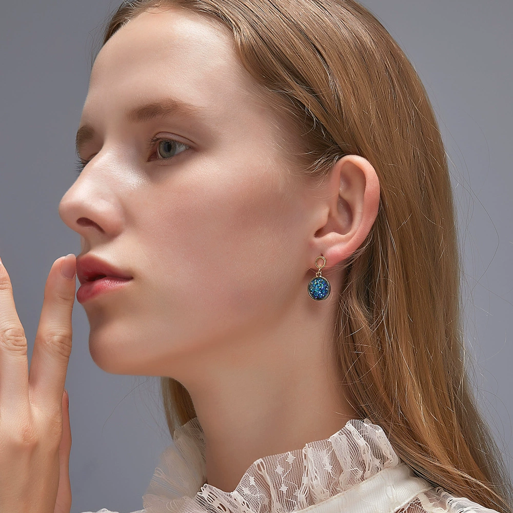 Blue fashionable asymmetrical universal earrings, Korean style, light luxury style