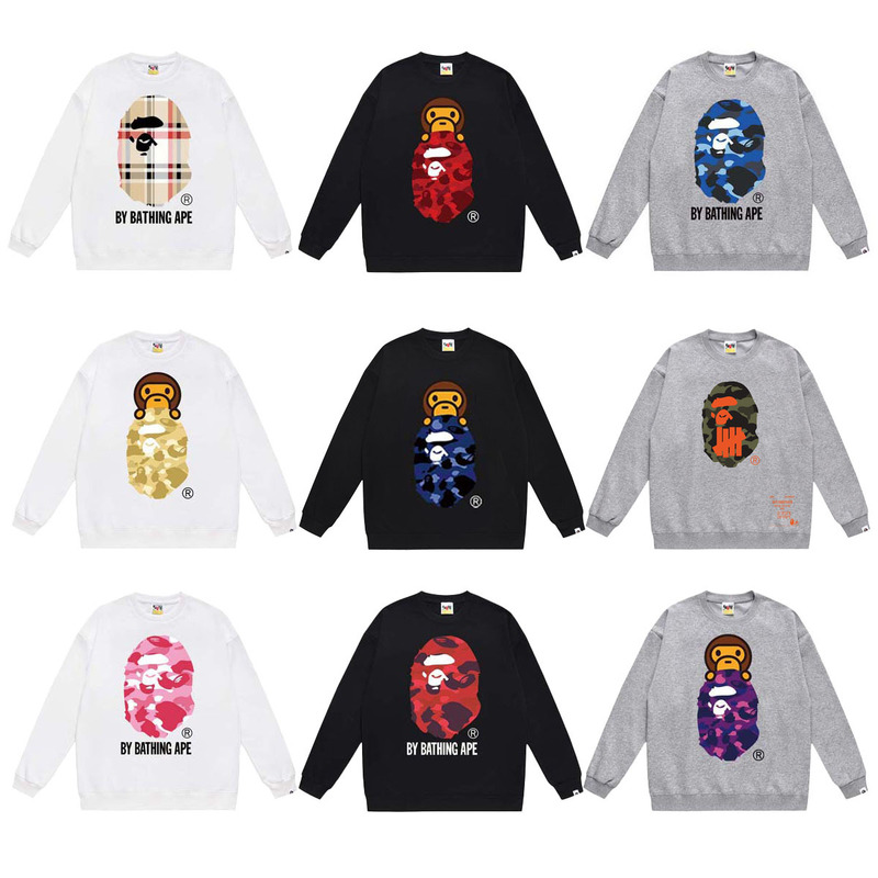 High-End Version Cross-Border Foreign Trade Bape Ape Head Trendy Brand Printed Round-Neck Sweatshirt Autumn and Winter New Fashion Casual Wear for Men and Women High-End Version Cross-Border Foreign Trade Bape Ape Head Trendy Brand Printed Round-Neck Sweatshirt Autumn and Winter New Fashion Casual Wear for Men and Women