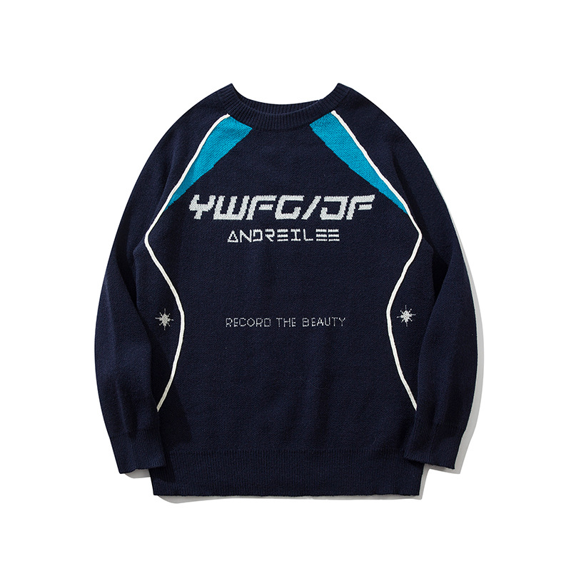 YWFG ropa de mujer americana retro letras de otoño 2024 pareja alta versátil cuello redondo manga larga suéter de punto image 6