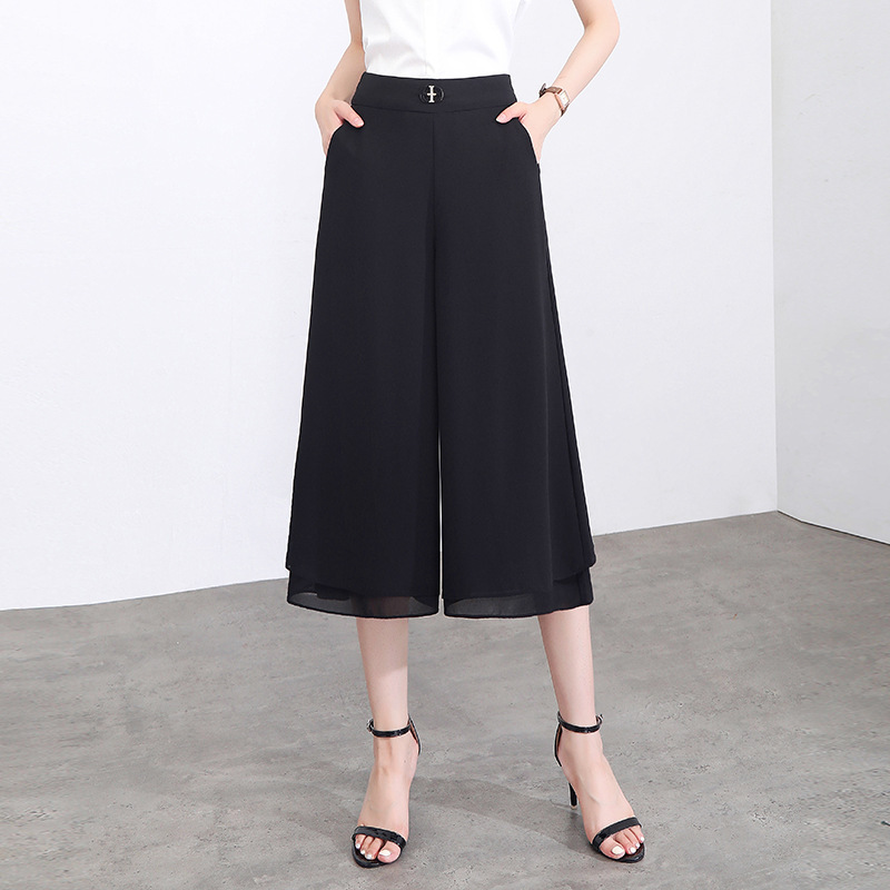 Seven-Point Chiffon Wide-Leg Pants 2026 Summer Thin Loose Drapey Slimming High-Waisted Skirt Pants Trendy