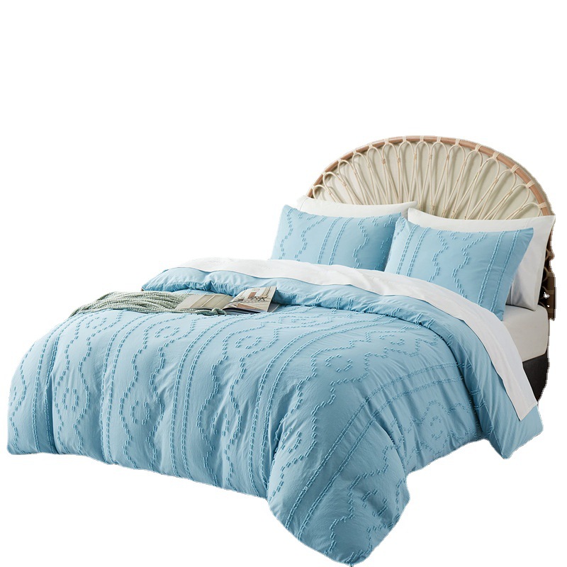 定制加工亚马逊爆款剪花三件套簇绒纯色波西米亚全棉套件被套枕套