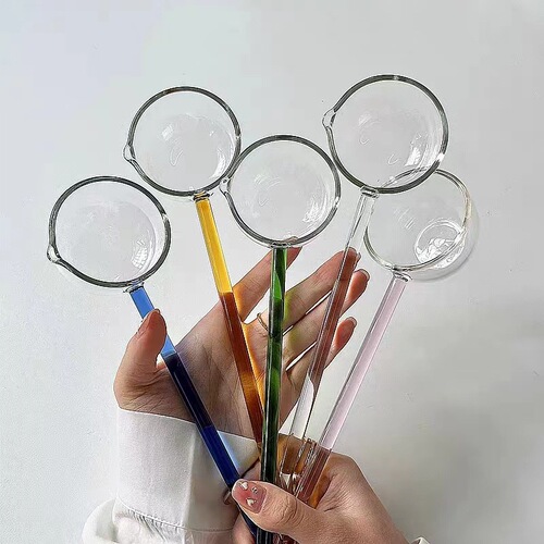 Long handle glass spoon large high temperature resistant high borosilicate soup spoon transparent seasoning spoon household transparent spoon oil hot oil spoon