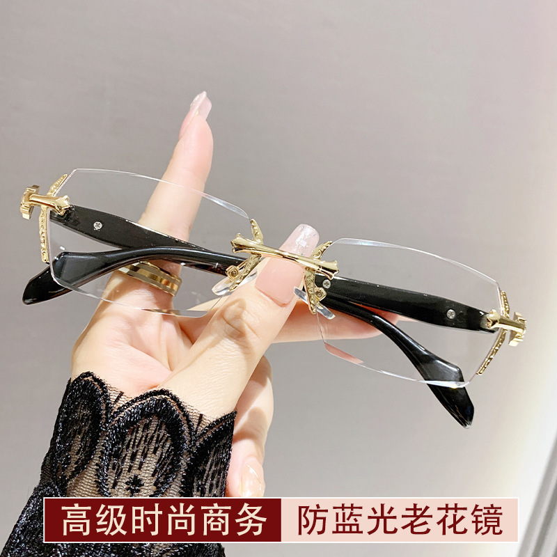 Ventas en caliente de comercio electrónico transfronterizo sin marco gafas de diamante para hombres y mujeres al por mayor anti-luz azul gafas de lectura para ancianos