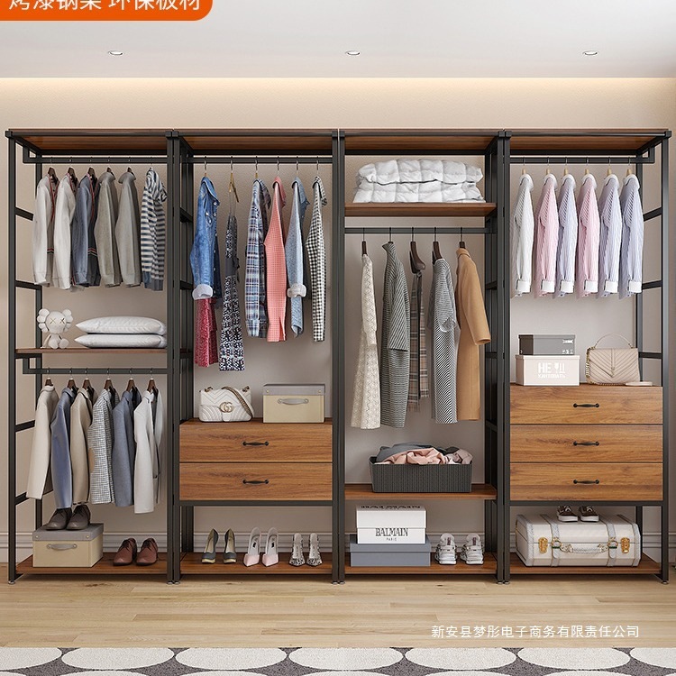 轻奢步入式衣帽间衣帽架家用卧室抽屉收纳组合落地双层衣架衣柜