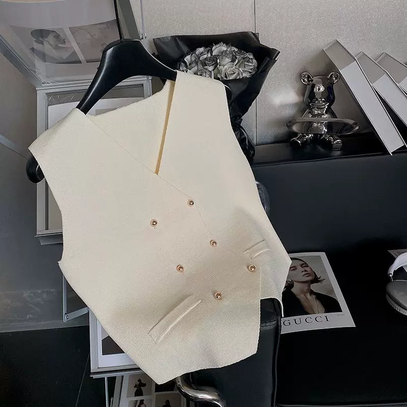 双排扣西装马甲女春秋2025新款网红叠穿洋气针织小背心毛衣外搭冬