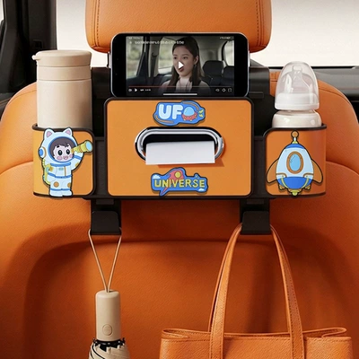Car cup holder/beverage holder, rear storage box, in-car hook - astronaut-seat-back-four-in-one-storage-box-4th-generation-orange