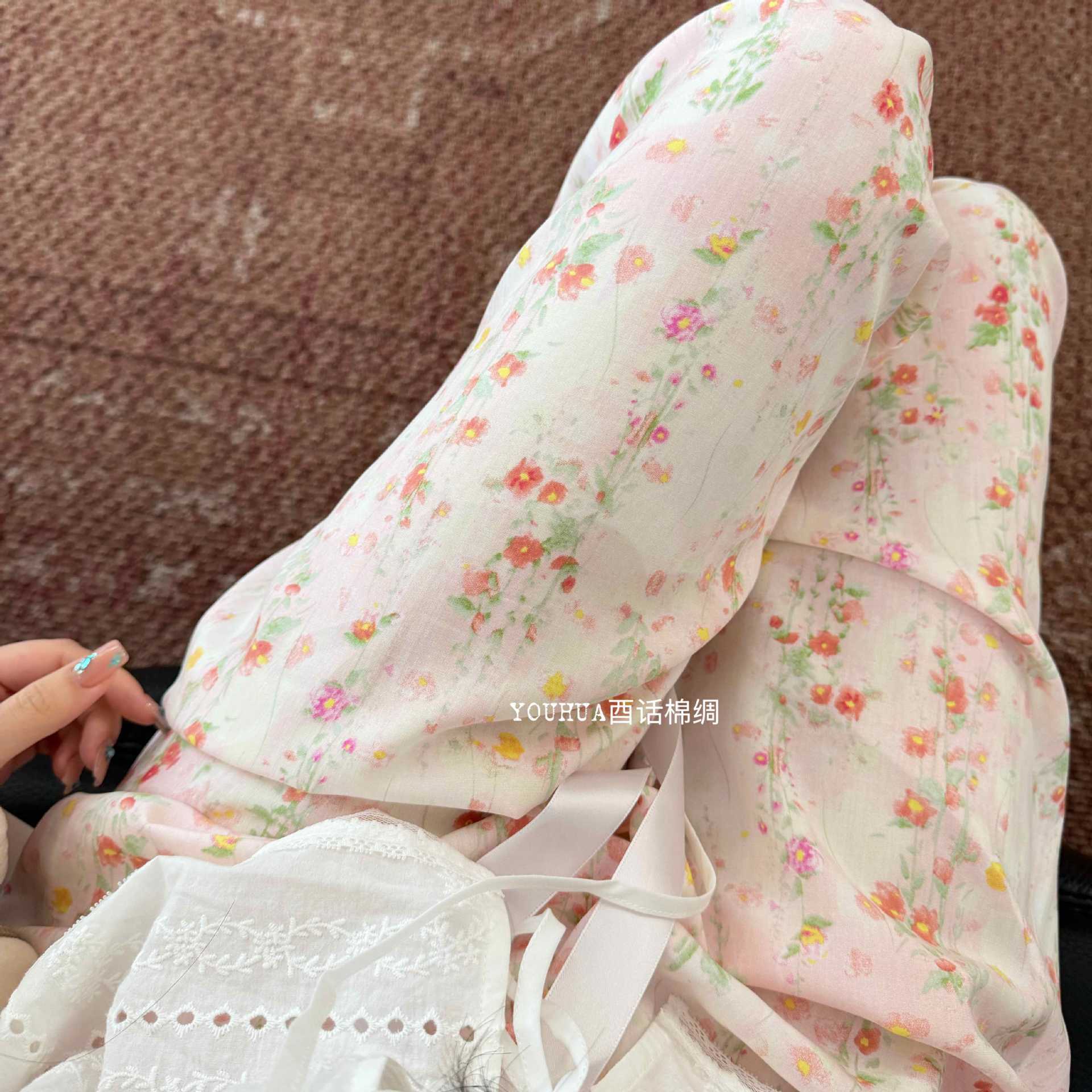 Pantalones de pijama de seda de algodón Pantalones de pierna ancha de seda de algodón fino para mujer