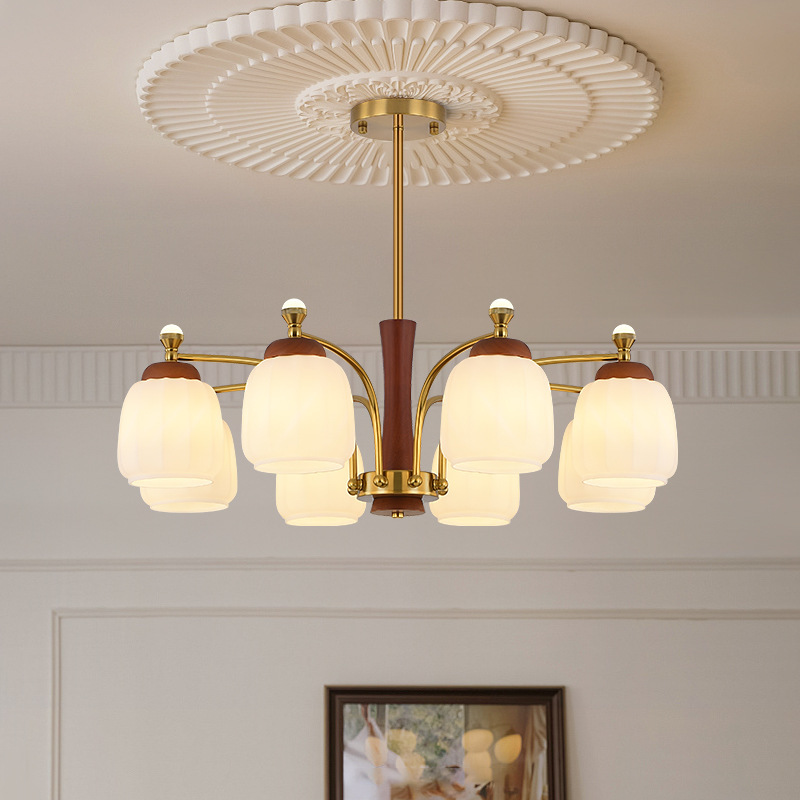 Madera sólida madera de nuez estilo americano medieval sala de estar retro lámpara de estudio dormitorio antiguo viento lámpara candelabro comedor leche