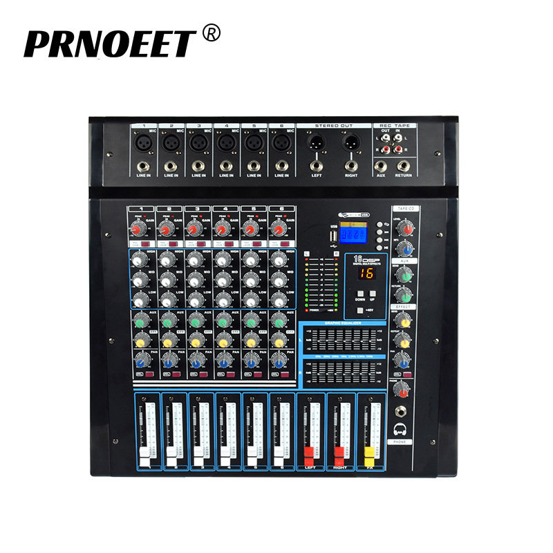 专业级6路功放调音台一体机带蓝牙混响均衡器婚庆家用舞台KTV会议