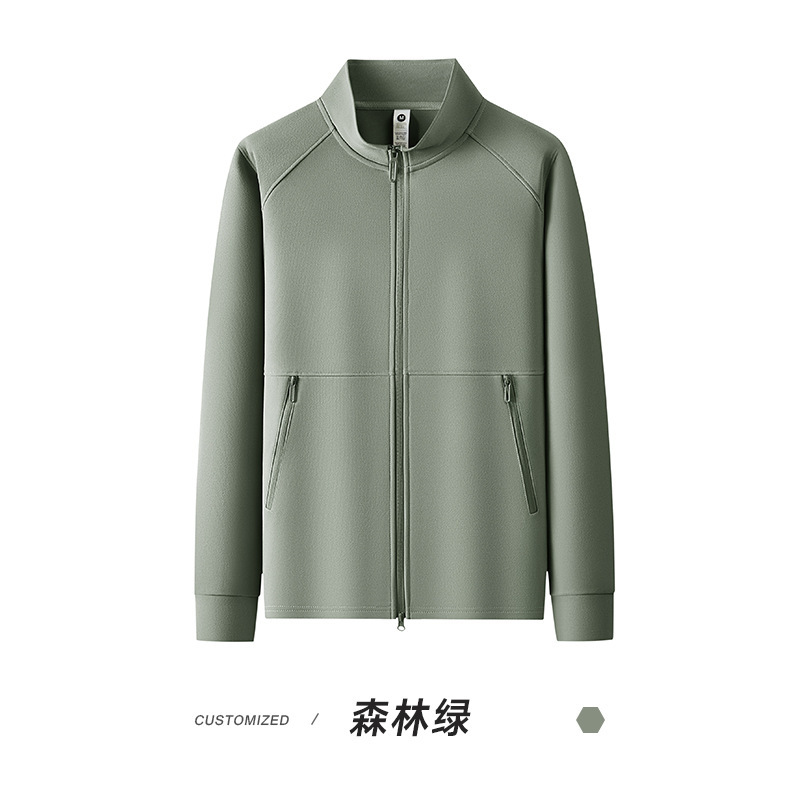 早秋立领插肩袖纯色长袖开衫外套男装基础款重磅秋季男女拉链卫衣|undefined