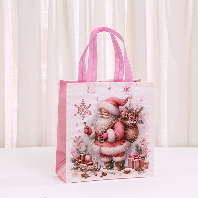 クロスボーダークリスマス不織布ハンドバッグピンクサンタクロースプリント包装袋ホリデーギフト収納袋|undefined