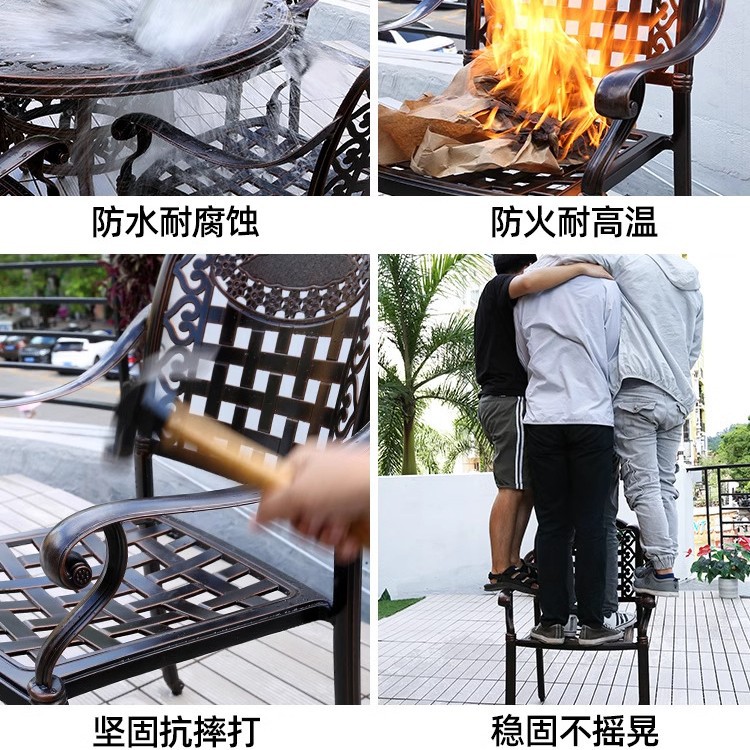 Mesa y silla al aire libre combinación de aluminio fundido patio jardín al aire libre impermeable y protector solar hierro forjado al aire libre mesa y silla de ocio conjunto