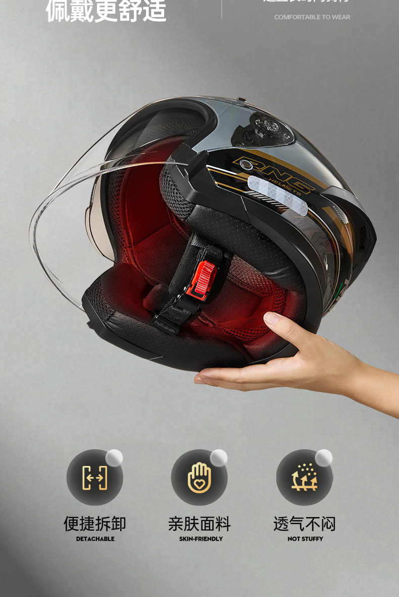 Rng New 3C Certified Motorcycle Helmet with Dual Visors for Riding, Half Helmet for Electric Scooters, Safe for Men and Women