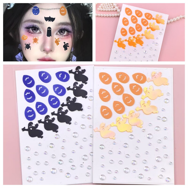 2025 Trending Halloween Color Adhesive-Free Rhinestone Face Stickers DIY Stickers Stage Performance Female Decoration Eye Makeup