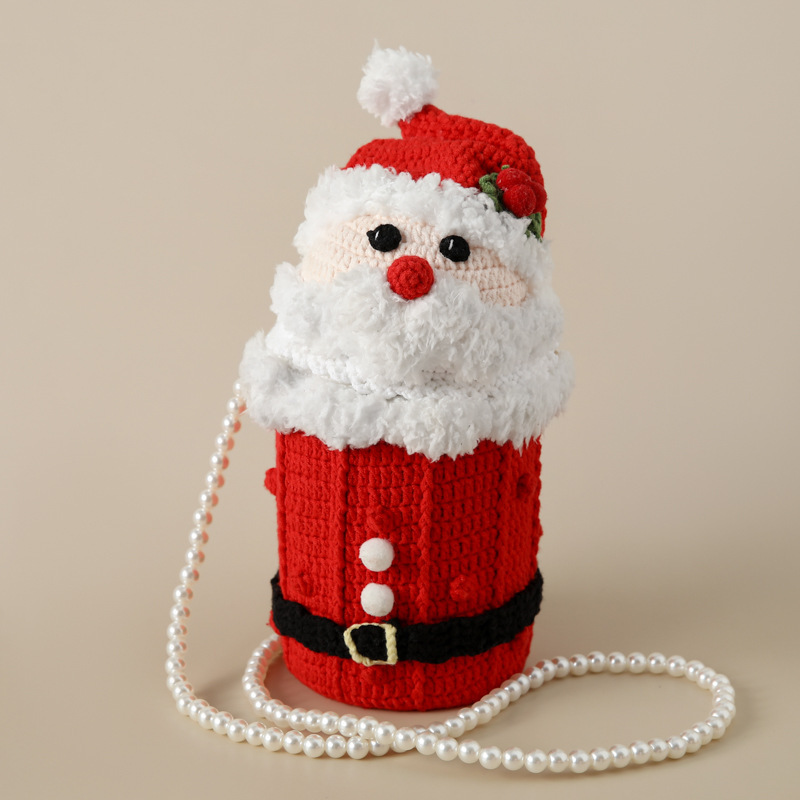 25年クリスマス新製品かぎ針編みクリスマスハグバケツサンタバケツバッグ編み込みライオンチューブバッグクロスボディバッグ|undefined