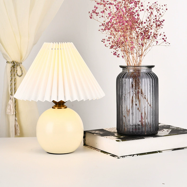 Table Lamp INS Retro Pleated Shade, Ceramic Base, USB/12W Options, Bedside Night Light