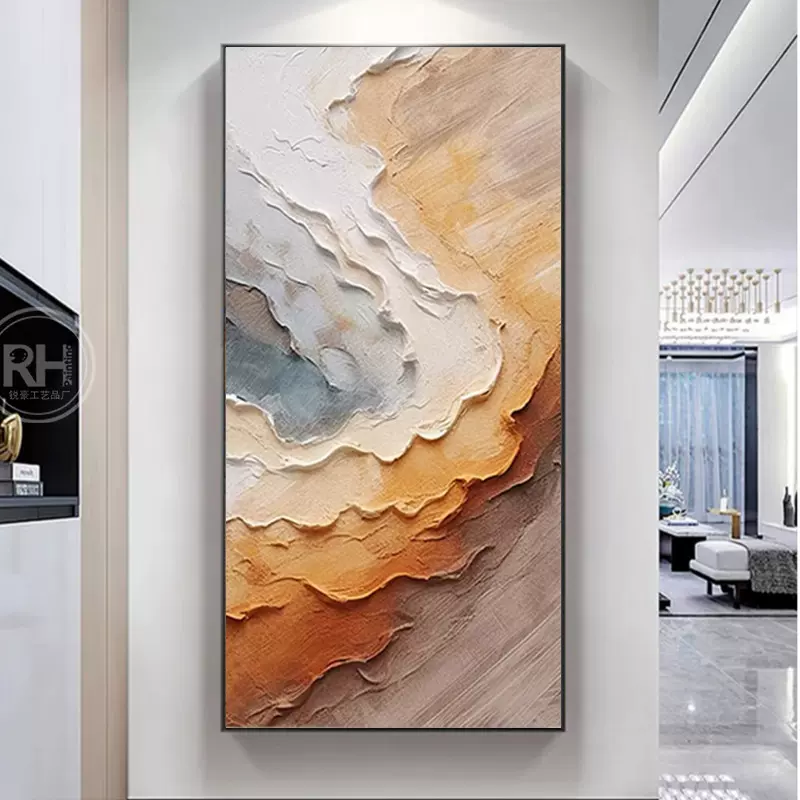 纯手绘油画侘寂风客厅肌理感入户玄关装饰画高级感大芬村油画