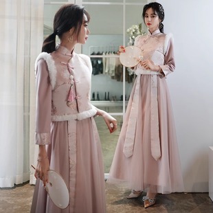 Bridesmaid Dress Chinese winter Xiuhe bridesmaid dress female Chinese style cheongsam dress Sisters Group winter winter long sleeve winter