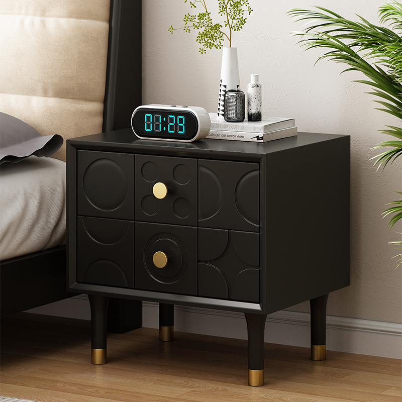 Mesita de noche de madera maciza creativa nórdica simple y moderna, dormitorio doméstico, armario de almacenamiento de estilo antiguo, mesita de noche tallada