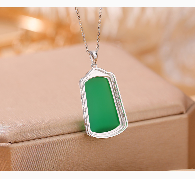 Mặt dây chuyền bạc S925 hình hươu đính đá chalcedony xanh – phong cách cổ điển sang trọng — Chalcedony xanh (không có chuỗi) chi tiết 4