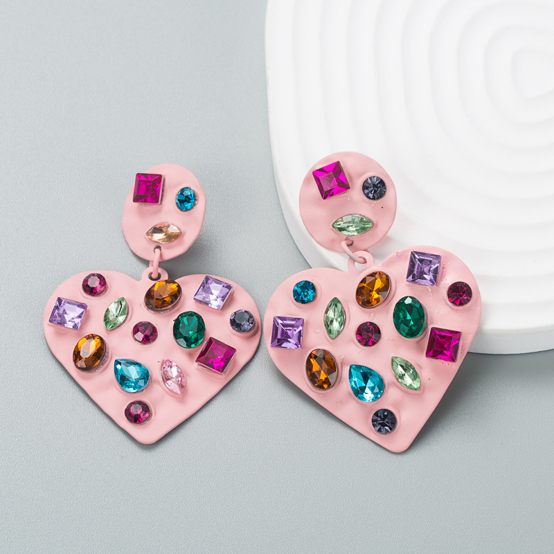 Alloy Ear Needle Material Fashion Geometric Diamond Alloy Artificial Gemstones Earrings