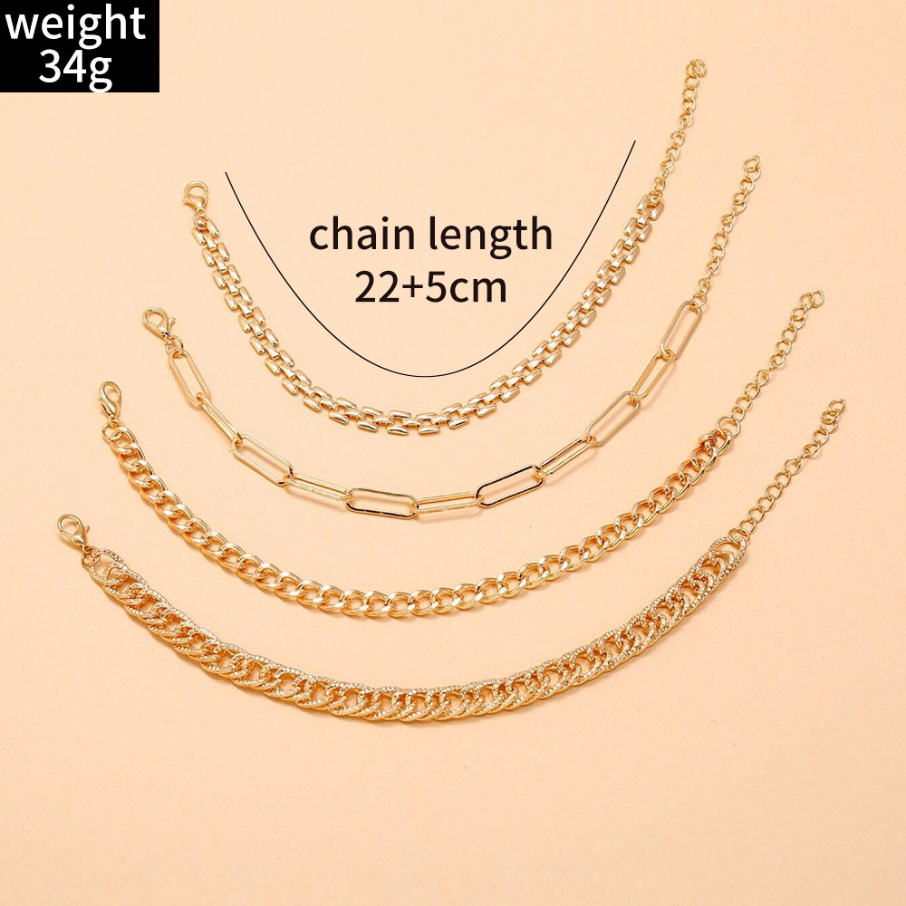 Fashion Metal Geometric Simple Combination Chain Anklet Personality Foot Decoration Four-piece Set display picture 4